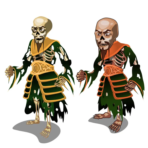 Set of zombie samurai isolated on white background. Vector cartoon close-up illustration. — Stock Vector