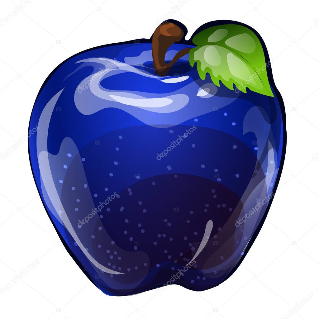 Juicy blue apple isolated on white background. Vector cartoon close-up illustration.