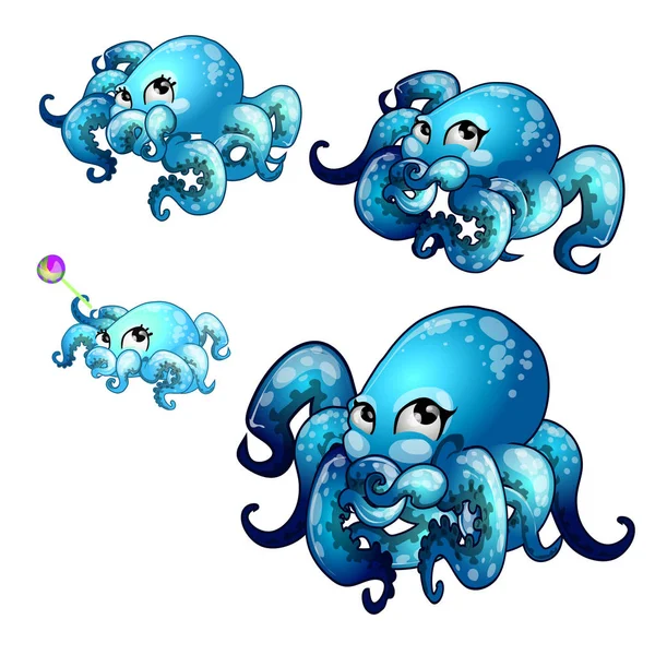 Aantal stadia van groei van geanimeerde octopus geïsoleerd op een witte achtergrond. Vectorillustratie cartoon close-up. — Stockvector