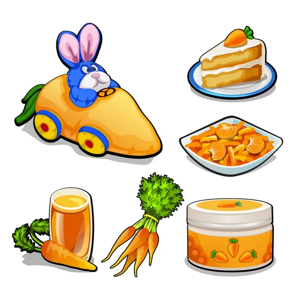 Beyaz arka plan üzerinde izole havuç konu öğeler kümesi. Vektör karikatür yakın çekim Şekil.