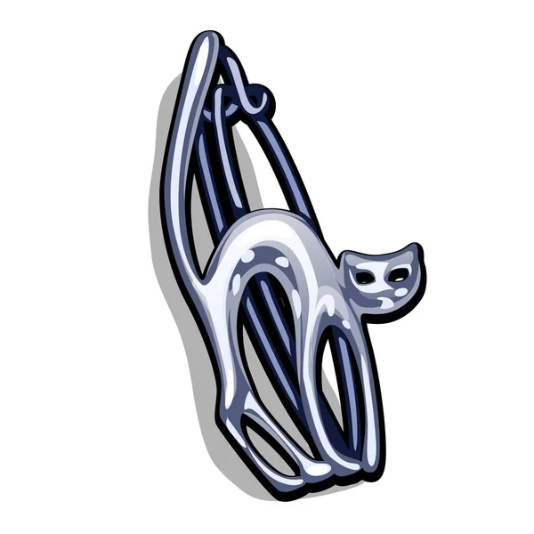 Chrome pozłacane metalowe Broszka w kształcie kota, izolowane na białym tle. Wirydarz-do góry ilustracja kreskówka wektor. — Wektor stockowy