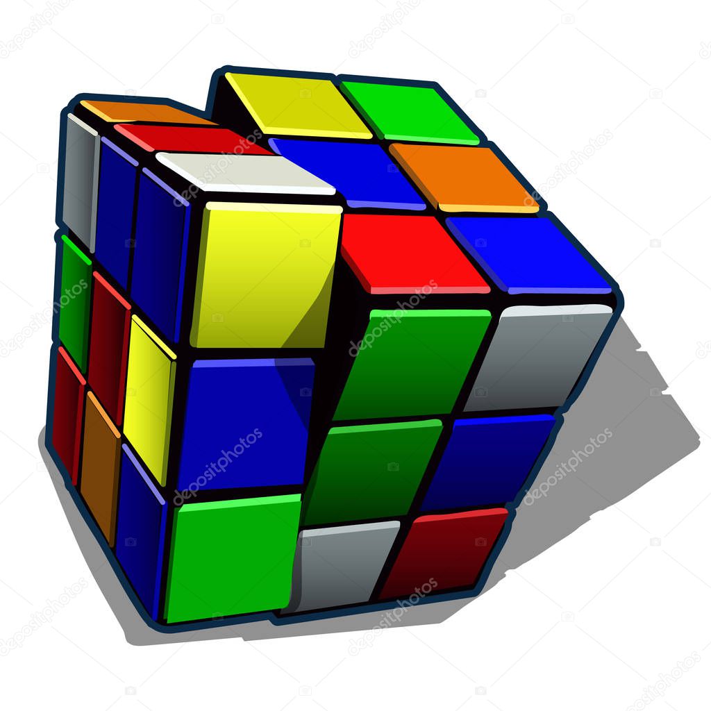 Rubik cube isolated on white background. Vector cartoon close-up illustration.