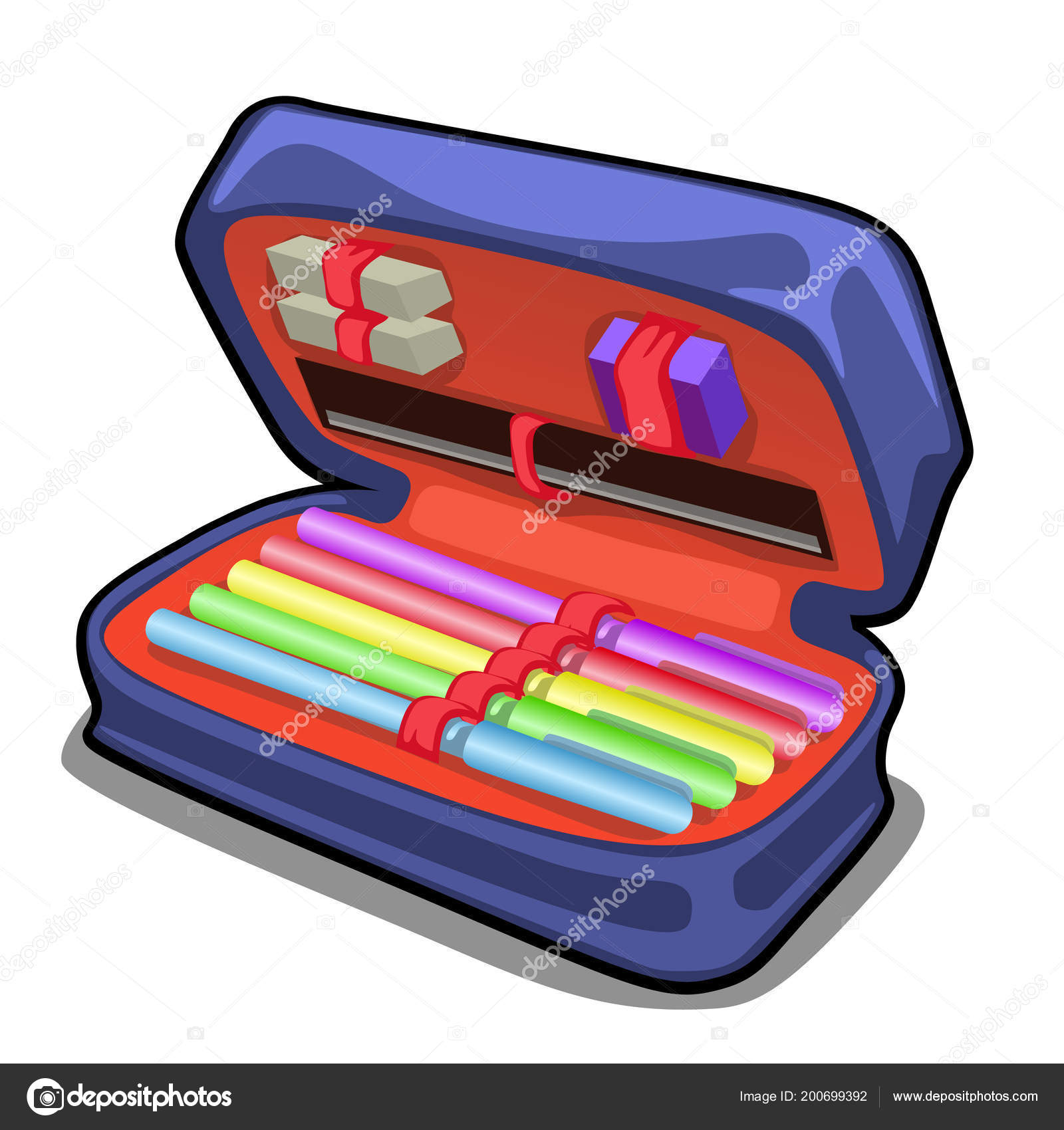 School Pencil Case With Stationery Set Isolated On White Background Vector Cartoon Close Up Illustration Vector Image By C Anton Lunkov Vector Stock