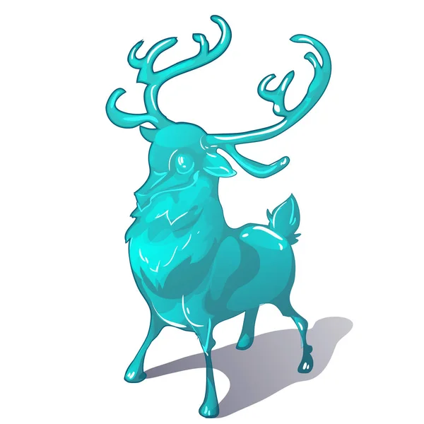 Figura de gelo de um veado isolado em um fundo branco. O símbolo do Ano Novo e do Natal. Desenhos animados vetoriais ilustração close-up . — Vetor de Stock