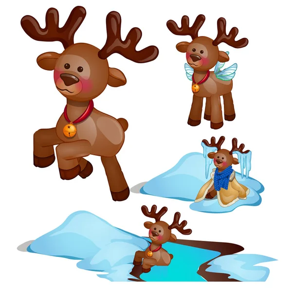 Avventura impostato cervo di Natale isolato su sfondo bianco. Illustrazione ravvicinata del fumetto vettoriale . — Vettoriale Stock