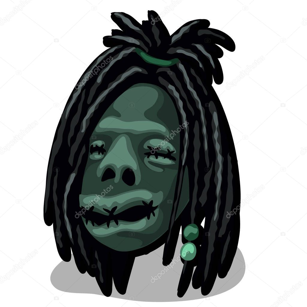 A shrunken head isolated on white background. Talisman tribe of Indians. Vector illustration.