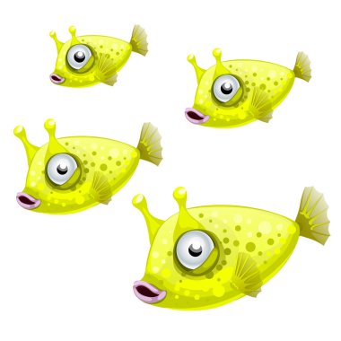 Beyaz arka plan üzerinde izole cowfish kümesi. Vektör karikatür yakın çekim Şekil.