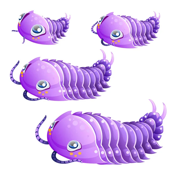 Conjunto de elegantes trilobites morados aislados sobre fondo blanco. ilustración de primer plano de dibujos animados vectoriales . — Vector de stock