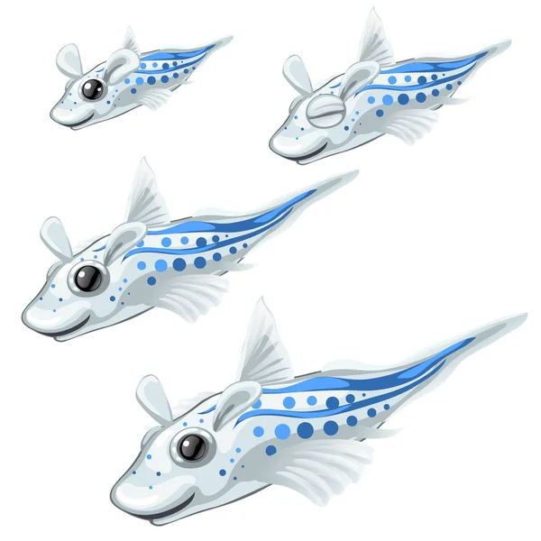 Ställ in fantasy djur med öron och fenor isolerad på vit bakgrund. Vektor tecknad närbild illustration. — Stock vektor