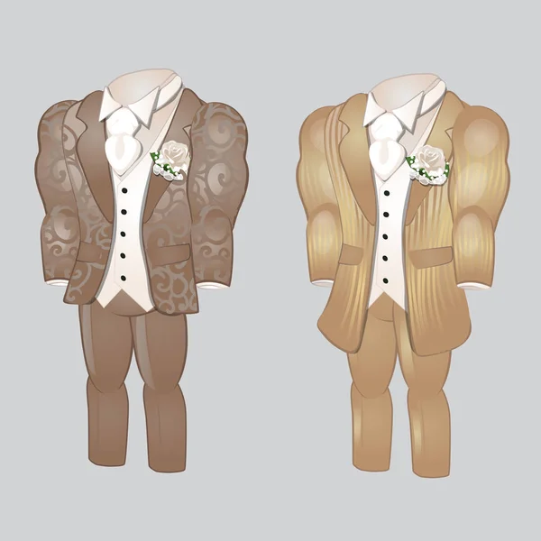 Conjunto de ropa de hombre animados. Traje de novio para celebración de boda aislado sobre un fondo gris. Ilustración vectorial . — Vector de stock