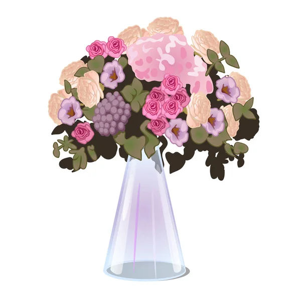 Friss vágott virágok vázában üveg kúpos elszigetelt fehér background. Vektoros illusztráció. — Stock Vector