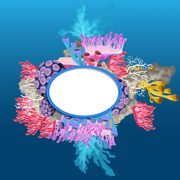 Marco ovalado hecho de corales con espacio para su texto o imagen. ilustración de primer plano de dibujos animados vectoriales . — Archivo Imágenes Vectoriales
