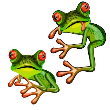 Green tree frog hugging an imaginary object and teasing tongue isolated on white background. Vector cartoon close-up illustration. clipart