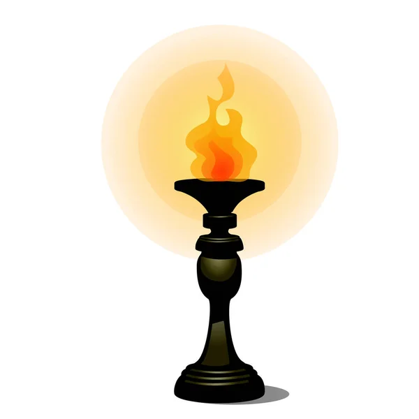 Винтажный факел, стоящий лицом к полу. Источник света изолирован на белом фоне. Векторная иллюстрация . — стоковый вектор