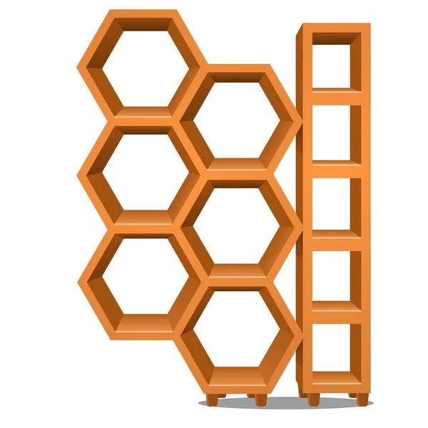 Scaffale in legno a nido d'ape isolato su sfondo bianco. Illustrazione ravvicinata del fumetto vettoriale . — Vettoriale Stock