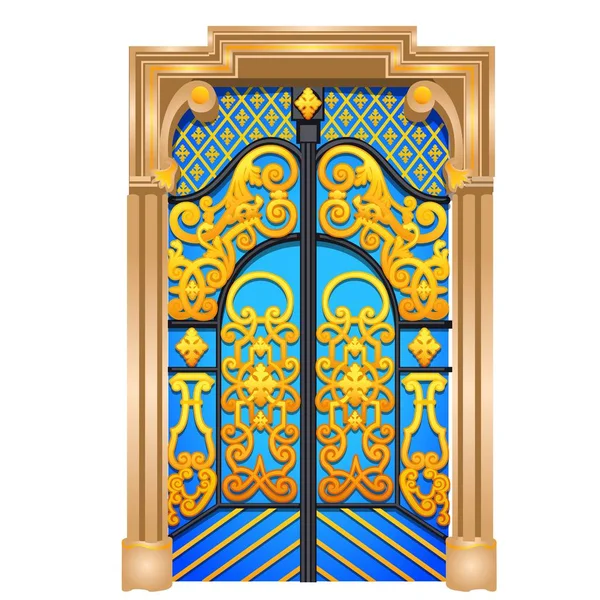 Podwójne drzwi w stylu orientalnym, izolowana na białym tle. Wirydarz-do góry ilustracja kreskówka wektor. — Wektor stockowy