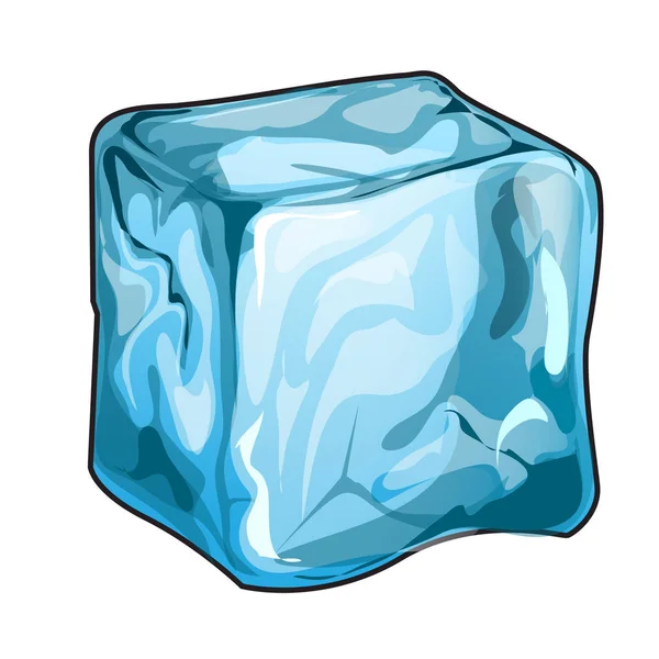 Cubo de hielo aislado sobre fondo blanco. ilustración de primer plano de dibujos animados vectoriales . — Vector de stock