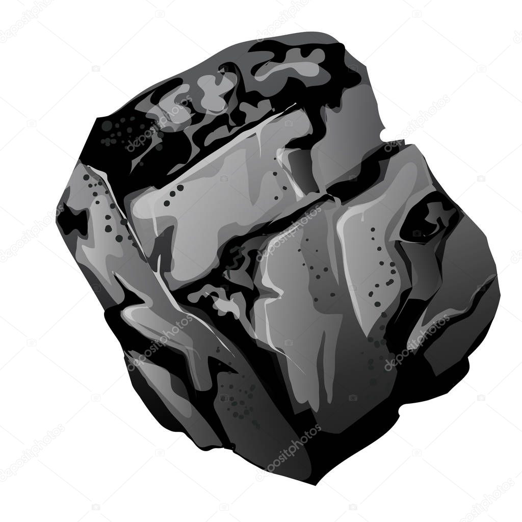 A fragment of stone coal. The source of energy and useful minerals isolated on white background. Vector cartoon close-up illustration.