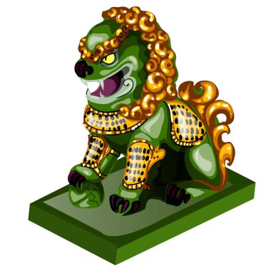 Aslan heykelcik yeşim izole üzerinde beyaz arka plan yaptı. Nephrite oryantal tarzı heykelciği. Vektör çizim.