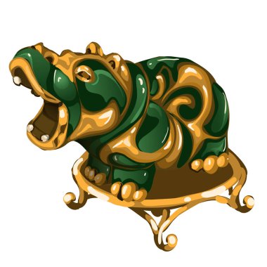 Hippo figurine made of jade isolated on white background. Statuette of nephrite in the Oriental style. Vector illustration. clipart