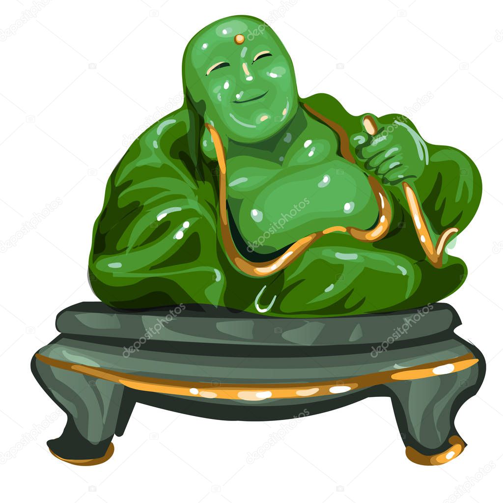 Hotey figurine made of jade isolated on white background. Statuette of nephrite in the Oriental style. Vector illustration.