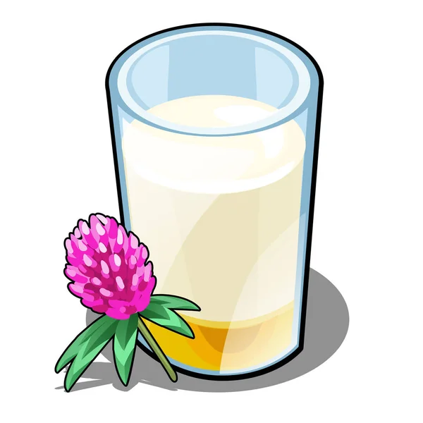 ミルクと蜂蜜は、白い背景で隔離のクローバーから作られたガラス。美味しくて健康的な食品です。ベクトル漫画のクローズ アップ実例. — ストックベクタ