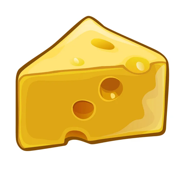 En bit ost med hål isolerad på vit bakgrund. Mejeriprodukt, attribut för hälsosamt ätande, fitness-menyn. Närbild tecknad vektorillustration. — Stock vektor
