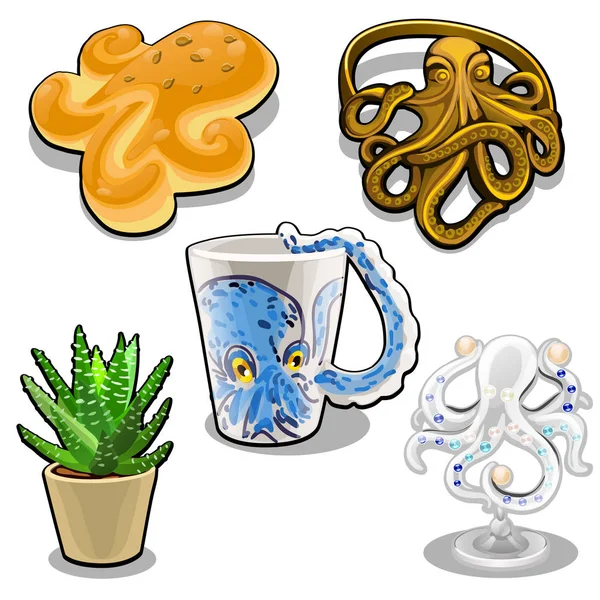 Het aantal objecten in de vorm van een octopus geïsoleerd op een witte achtergrond. Thema set. Vectorillustratie cartoon close-up. — Stockvector