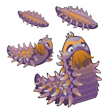 The set of stages of a growing fantasy caterpillars with spikes and tentacles. Vector illustration. clipart