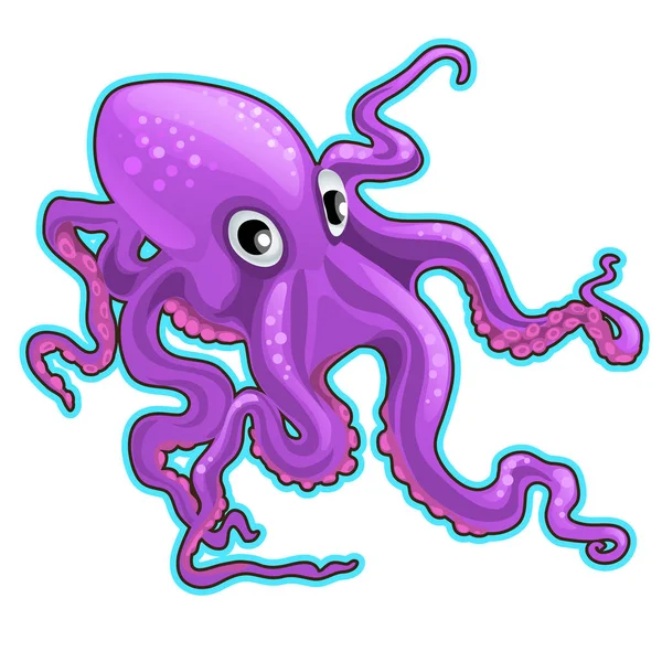 Cartoon purple octopus. Bewoners van de zeeën en oceanen geïsoleerd op een witte achtergrond. Vectorillustratie cartoon close-up. — Stockvector