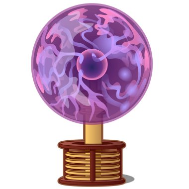 Purple shining plasma ball lamp isolated on white background. Vector cartoon close-up illustration. clipart