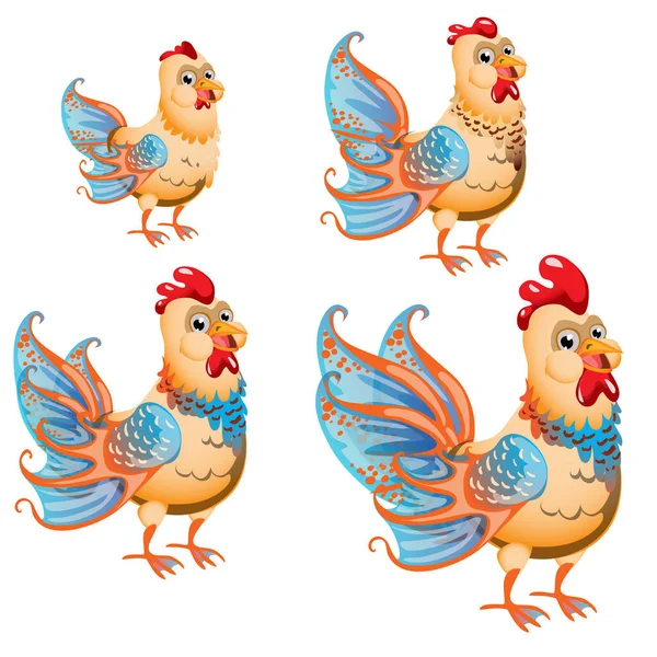 Beyaz arka plan üzerinde izole fantezi hayvanlar kümesi. Hibrid balık ve tavuk. Vektör çizim.