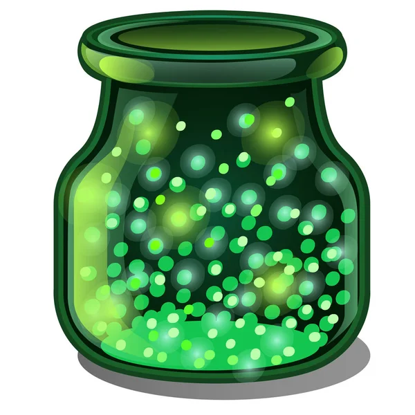 Frasco transparente de vidrio verde con una sustancia gaseosa luminosa aislada sobre un fondo blanco. Ilustración vectorial . — Vector de stock