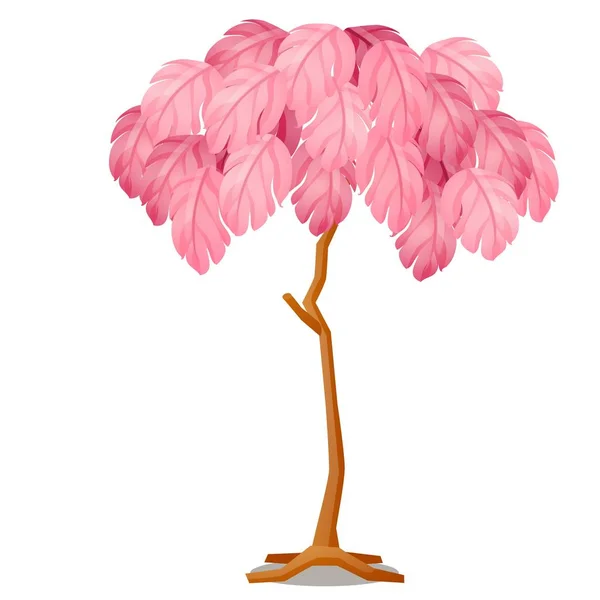 Árbol artificial con hojas rosadas aisladas sobre fondo blanco. Ideas de diseño de interiores para el hogar, jardín y oficina. ilustración de primer plano de dibujos animados vectoriales . — Vector de stock