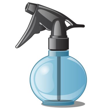 Beyaz arka plan üzerinde izole püskürtücü ile plastik şişe. Evde bakım, hijyenik ve Sıhhi temizlik, iç mekan bitkileri ve çiçek için araçlar. Vektör çizim.