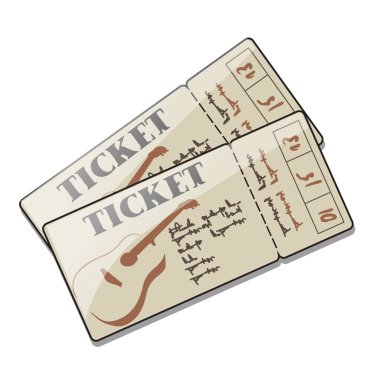 Gitar bir konserine iki biletim canlı müzik, chanson, rock, romantik ballads. Etkinlik davetiyeleri yazıtlı kümesi. Vektör karikatür yakın çekim Şekil.