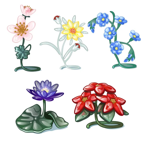 Conjunto de itens interiores decorativos isolados em um fundo branco. Composições de mesa na forma de flores em flor. Ilustração vetorial . — Vetor de Stock