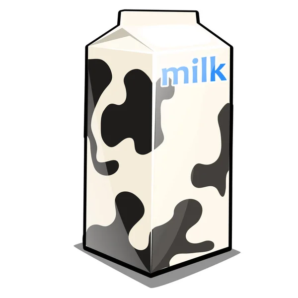 Een enkele karton van de melk met de woorden en de zwart-wit textuur geïsoleerd op een witte achtergrond. Pakketontwerp van zuivelproducten, retailpakket. Vectorillustratie. — Stockvector