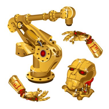 Robot bileşenleri kümesi değerli metal altından yapılır. Yüksek teknoloji. Vektör çizim.