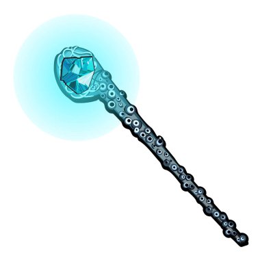 Sihirli değnek ile değerli taş Akuamarin yumuşakça tentacles şeklinde beyaz bir arka plan üzerinde izole. Vektör çizim.