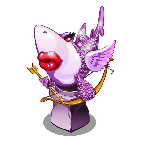 Aşk, aşk, beyaz arka plan üzerinde izole esinlenerek bir köpek balığı şeklinde bir hatıra. Değerli taşlarla kaplı karikatür balık şeklinde heykelciği. Vektör çizim.