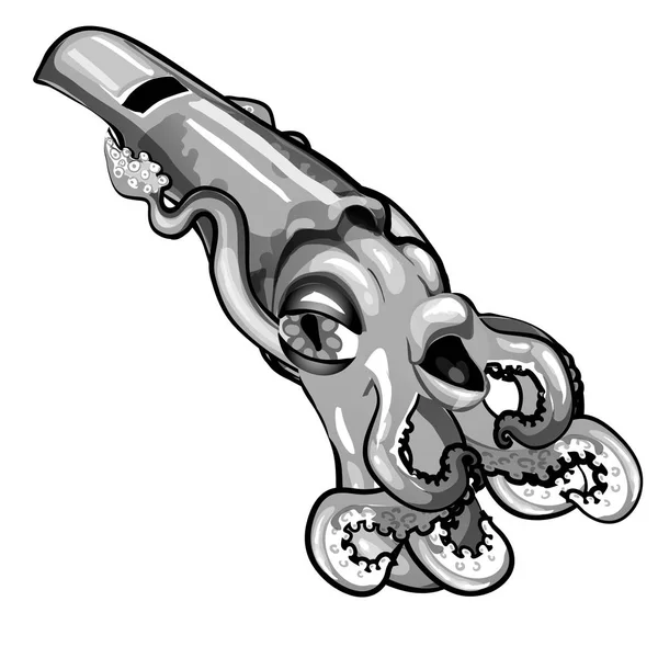 Silbato de plata vintage en forma de calamar aislado sobre fondo blanco. Ilustración vectorial . — Archivo Imágenes Vectoriales