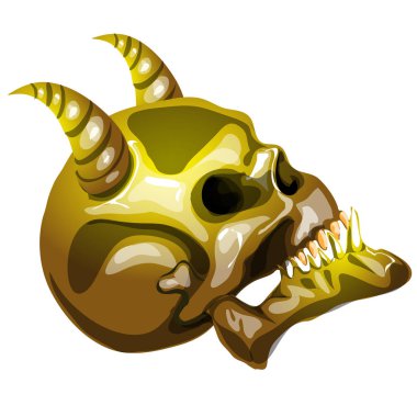 Beyaz arka plan üzerinde izole profil şeytana altın kafatası. Vektör karikatür yakın çekim Şekil.