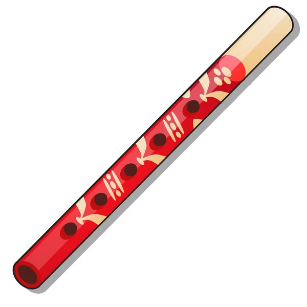 Wooden pipe with red ornament isolated on white background. Vector cartoon close-up illustration. — Stock Vector