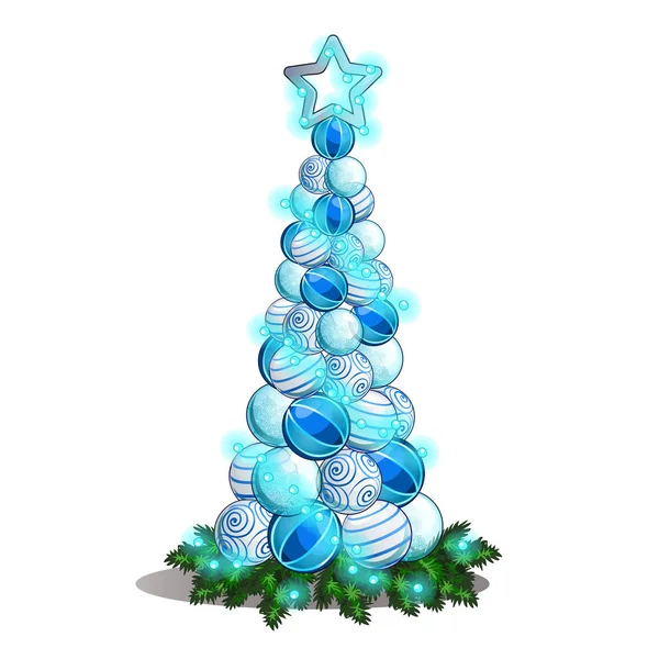 Desenhe com um monte de bolas de vidro de Natal na forma de uma árvore. Amostra do cartaz, convite e outros cartões. Ilustração vetorial . —  Vetores de Stock