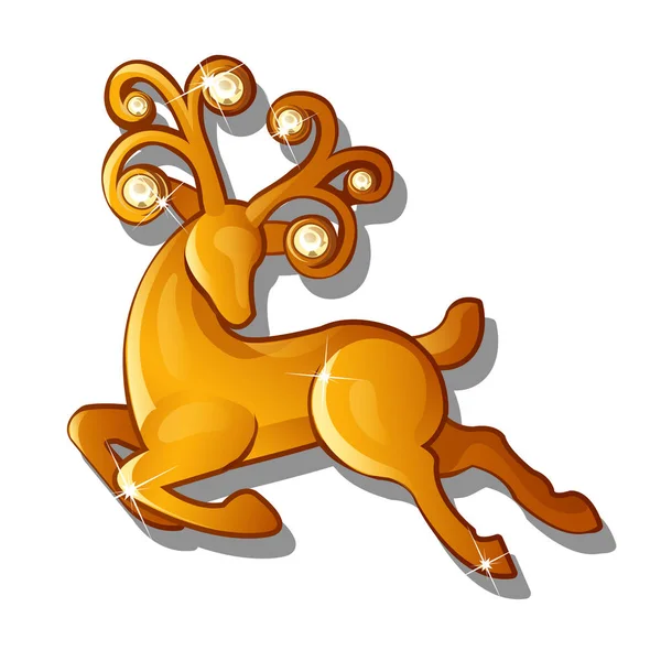A gold figure of a galloping reindeer isolated on white background. Vector cartoon close-up illustration. — Stock Vector