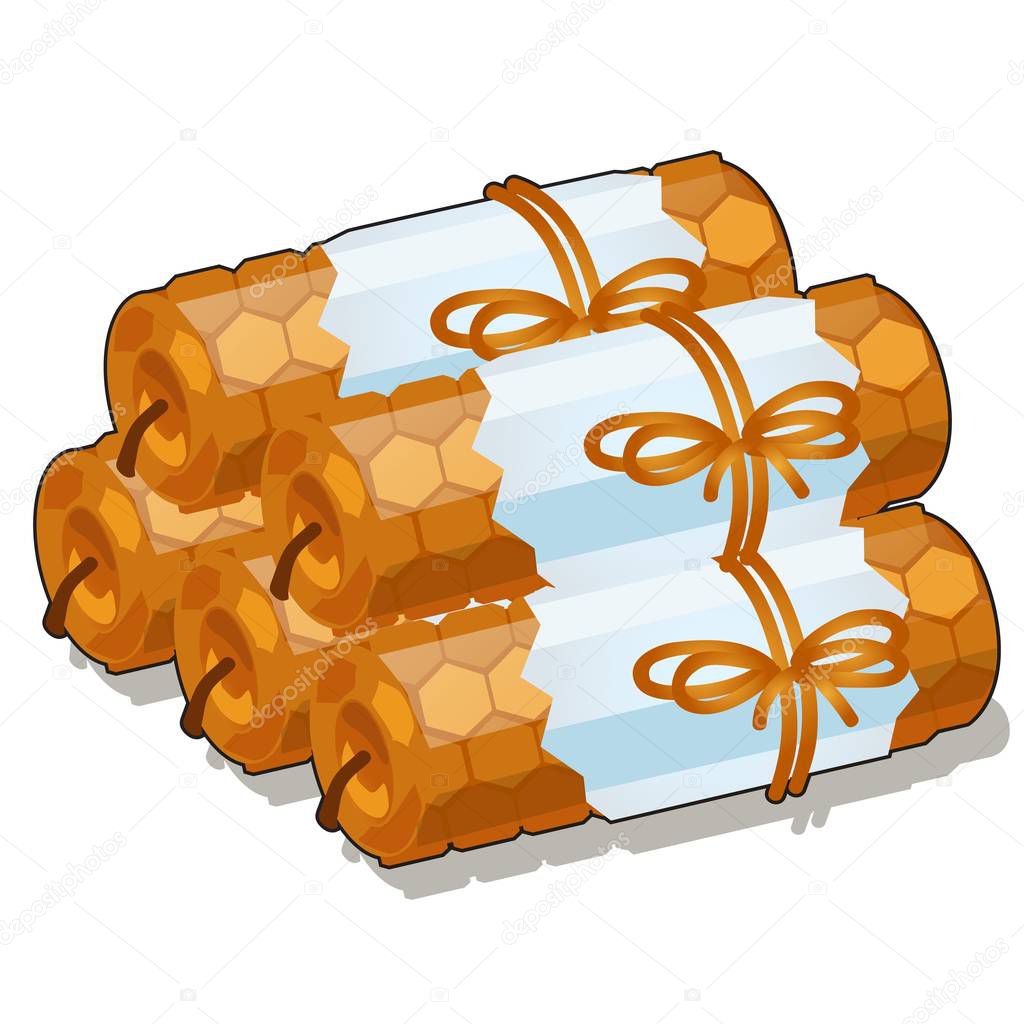 Set of handmade candles of beeswax isolated on white background. Vector cartoon close-up illustration.