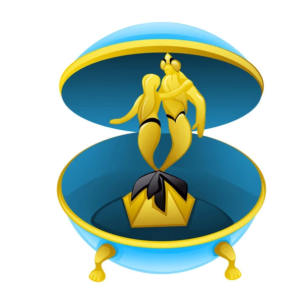 Cartoon-Spieluhr mit Figuren einer Triton und einer Meerjungfrau isoliert auf weißem Hintergrund Nahaufnahme. Vektorillustration. — Stockvektor