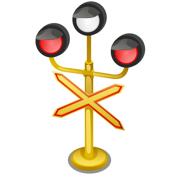 Semafor świateł drogowych z znak ostrzegawczy jednotorowy drogi na białym tle na białe tło zbliżenie. Ilustracja wektorowa. — Wektor stockowy