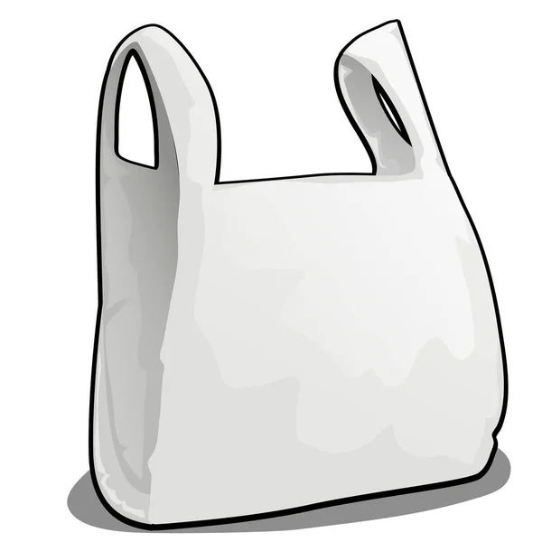 Una bolsa de plástico de color blanco aislado sobre fondo blanco. ilustración de primer plano de dibujos animados vectoriales . — Vector de stock